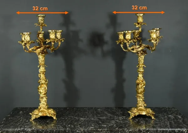 Candélabres en Bronze d’après J-A.Meissonnier, style Rocaille, époque Napoleon III – Milieu XIXe