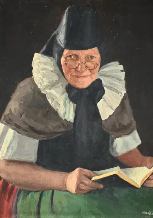 Huile sur Toile « Polonaise à sa lecture » de A. MARKOWICZ – Début XXe