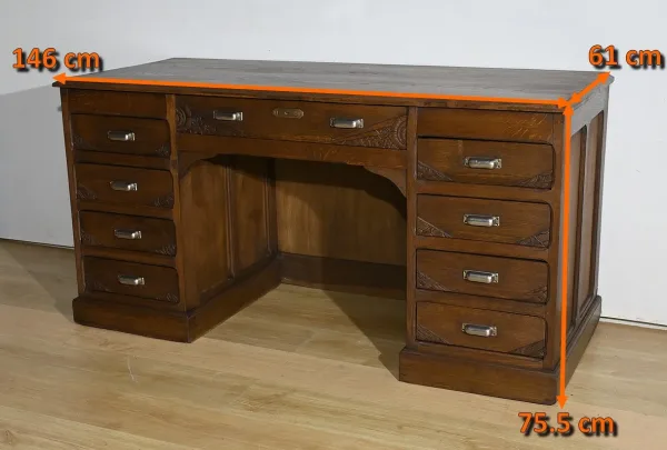 Bureau à Caissons en Chêne, Art Déco – 1940