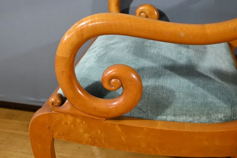 Paire de Fauteuils en Érable Moucheté, style Charles X – Milieu XXe