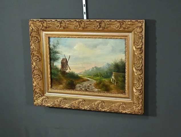Huile sur Toile « Le Moulin » de N. Okolowicz – Début XXe