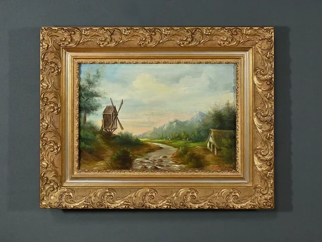 Huile sur Toile « Le Moulin » de N. Okolowicz – Début XXe