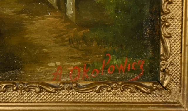 Huile sur Toile « Le Moulin » de N. Okolowicz – Début XXe