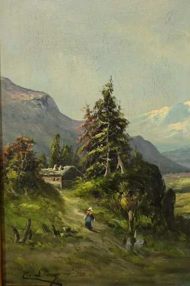 Huile sur toile « Paysage de Montagne » signée C. Lion – Fin XIXe