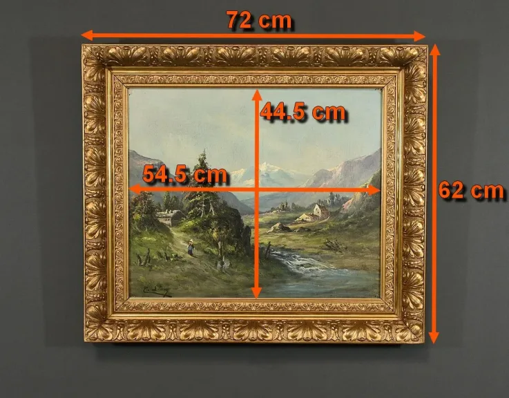 Huile sur toile « Paysage de Montagne » signée C. Lion – Fin XIXe