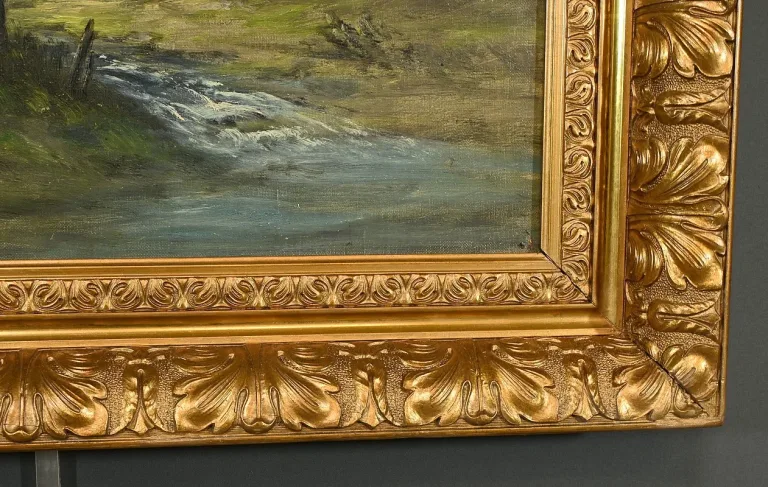 Huile sur toile « Paysage de Montagne » signée C. Lion – Fin XIXe
