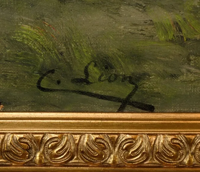 Huile sur toile « Paysage de Montagne » signée C. Lion – Fin XIXe