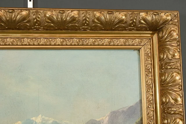 Huile sur toile « Paysage de Montagne » signée C. Lion – Fin XIXe