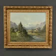 Huile sur toile « Paysage de Montagne » signée C. Lion – Fin XIXe
