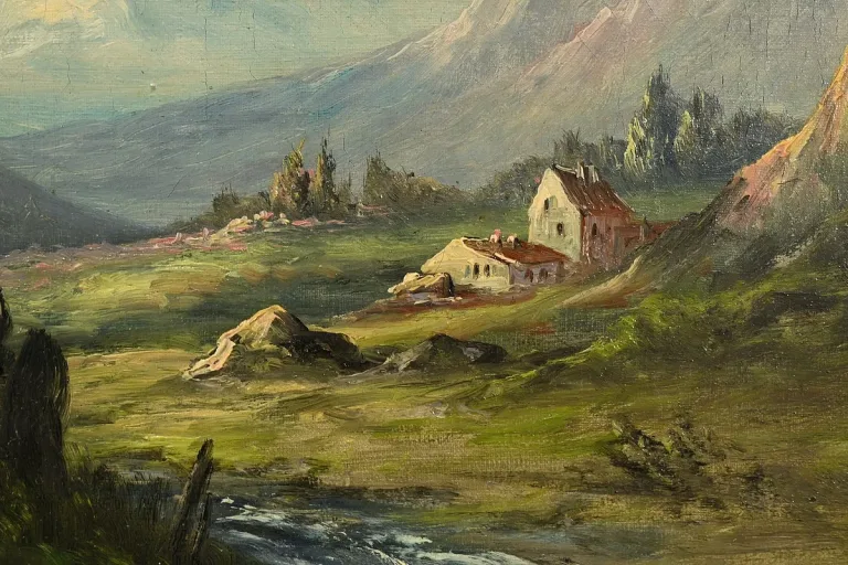 Huile sur toile « Paysage de Montagne » signée C. Lion – Fin XIXe