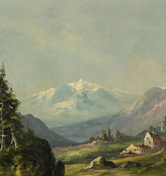 Huile sur toile « Paysage de Montagne » signée C. Lion – Fin XIXe