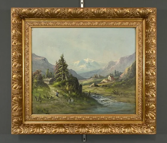 Huile sur toile « Paysage de Montagne » signée C. Lion – Fin XIXe