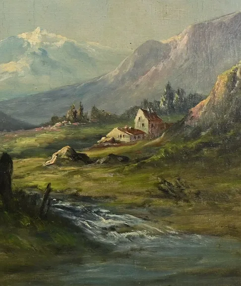 Huile sur toile « Paysage de Montagne » signée C. Lion – Fin XIXe