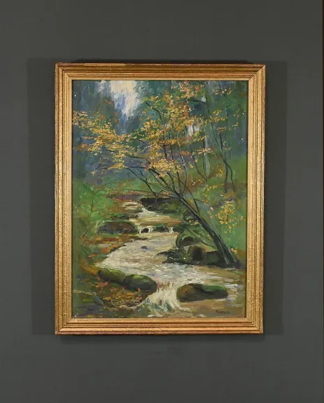 Huile sur Toile « Ruisseau en forêt » signée A. Markowicz – Début XXe