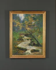 Huile sur Toile « Ruisseau en forêt » signée A. Markowicz – Début XXe