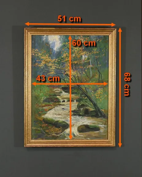 Huile sur Toile « Ruisseau en forêt » signée A. Markowicz – Début XXe