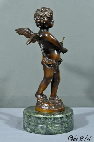 Bronze Putto au Tambourin, signé A.Moreau – Fin XIXe