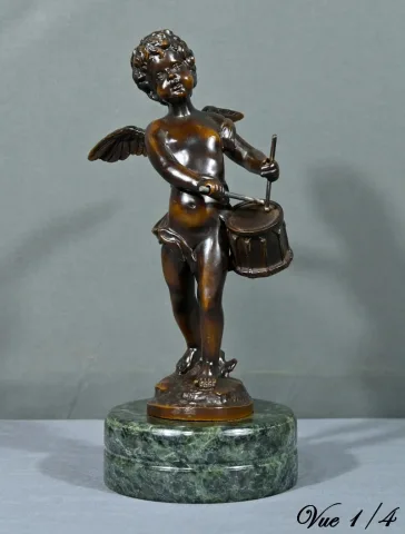 Bronze Putto au Tambourin, signé A.Moreau – Fin XIXe