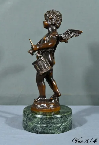 Bronze Putto au Tambourin, signé A.Moreau – Fin XIXe