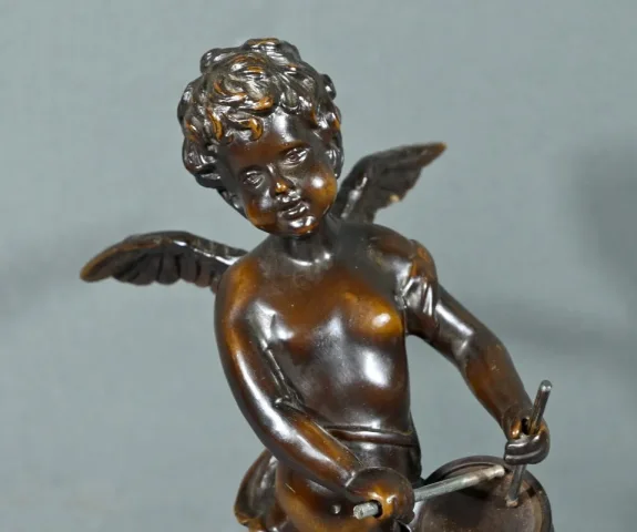 Bronze Putto au Tambourin, signé A.Moreau – Fin XIXe