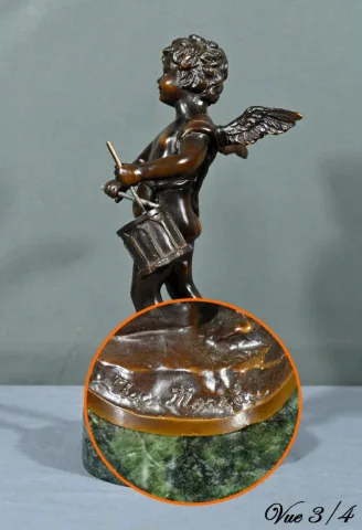 Bronze Putto au Tambourin, signé A.Moreau – Fin XIXe