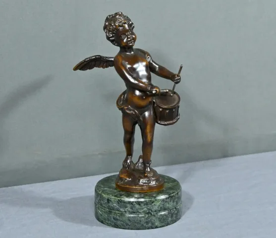 Bronze Putto au Tambourin, signé A.Moreau – Fin XIXe