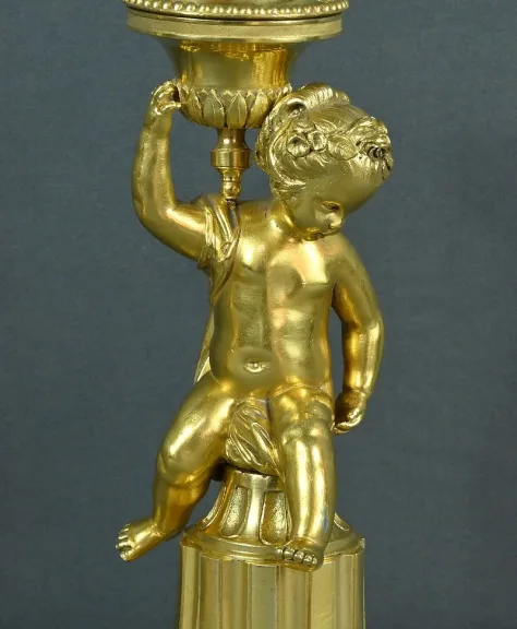 Paire de Bougeoirs en Bronze Doré, Louis XVI – Milieu XIXe