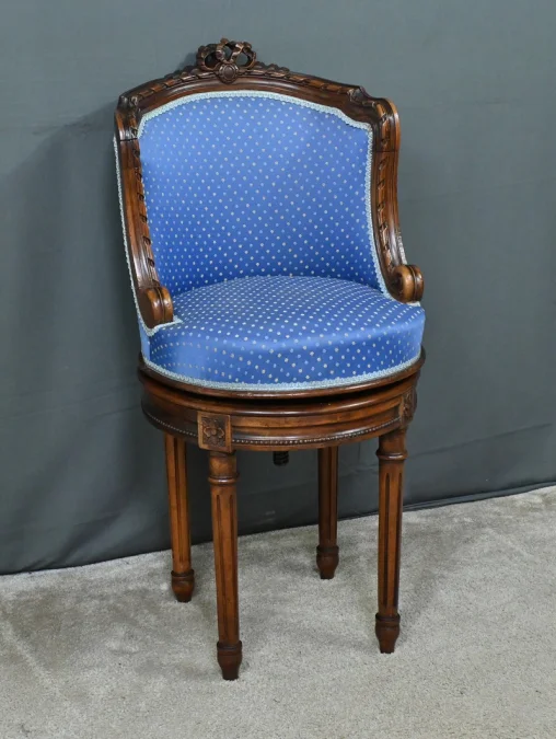 Chaise de Harpiste Pivotante en Hêtre, style Louis XVI – Début XXe