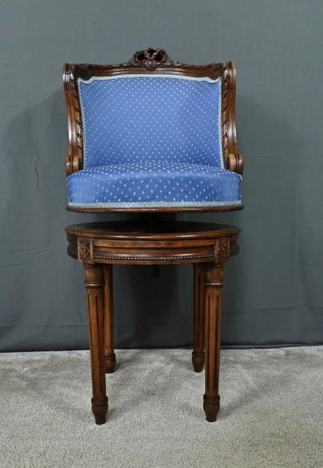 Chaise de Harpiste Pivotante en Hêtre, style Louis XVI – Début XXe