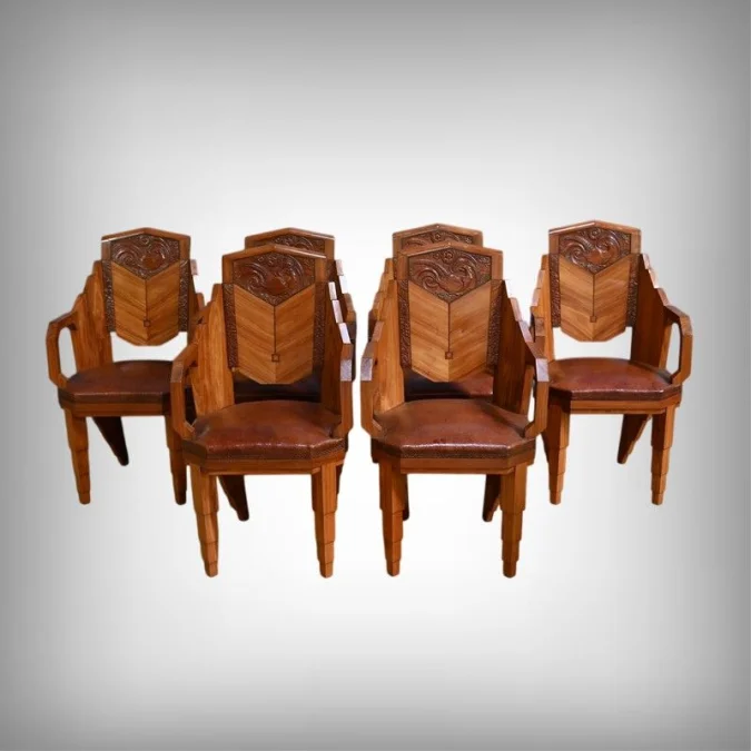 Suite de 6 Fauteuils en Bois de Rose, Art Déco – 1910