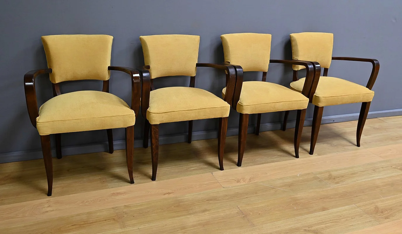 Suite de 4 Fauteuils Bridge, Art Déco, goût J.Leleu – 1940