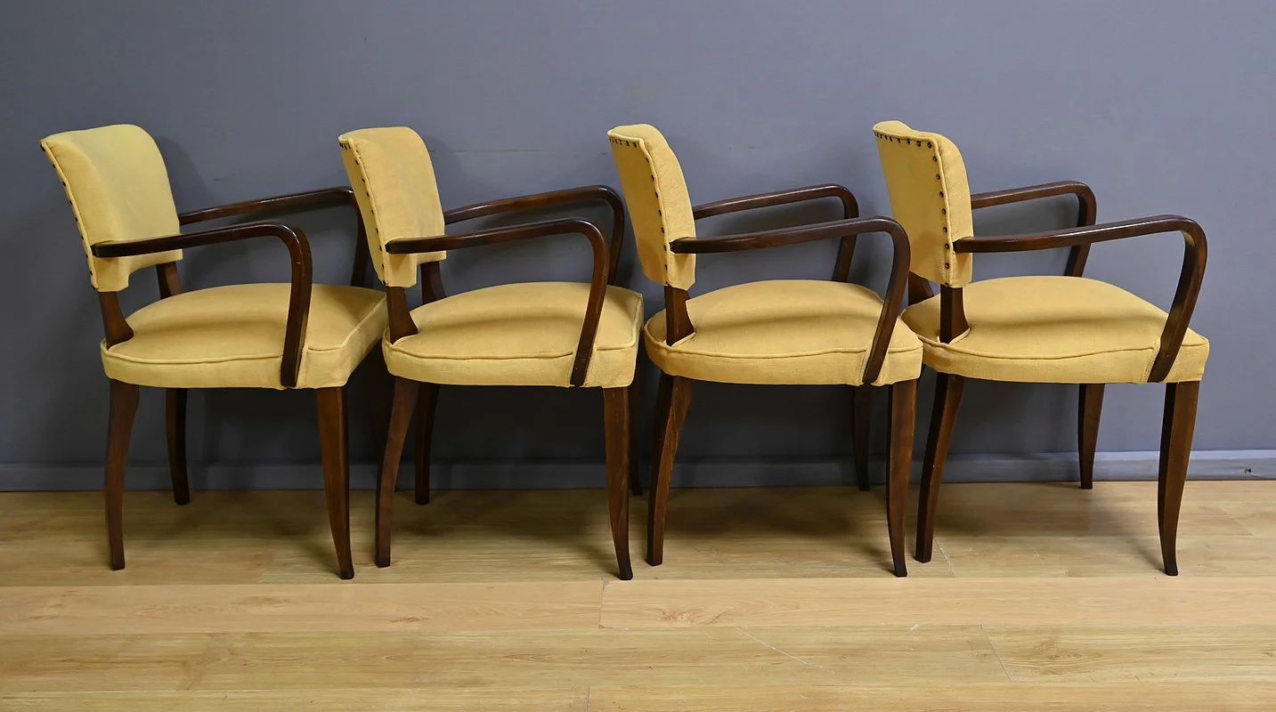 Suite de 4 Fauteuils Bridge, Art Déco, goût J.Leleu – 1940