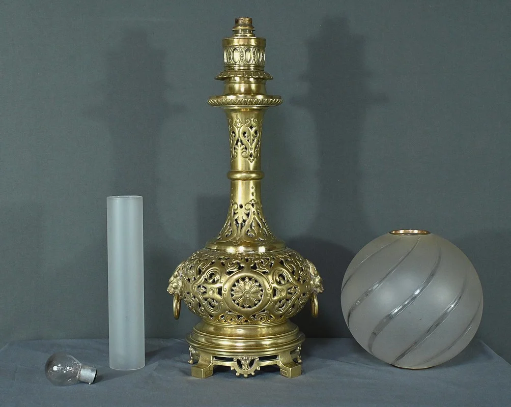 Lampe à Pétrole électrifiée en Laiton – 1920