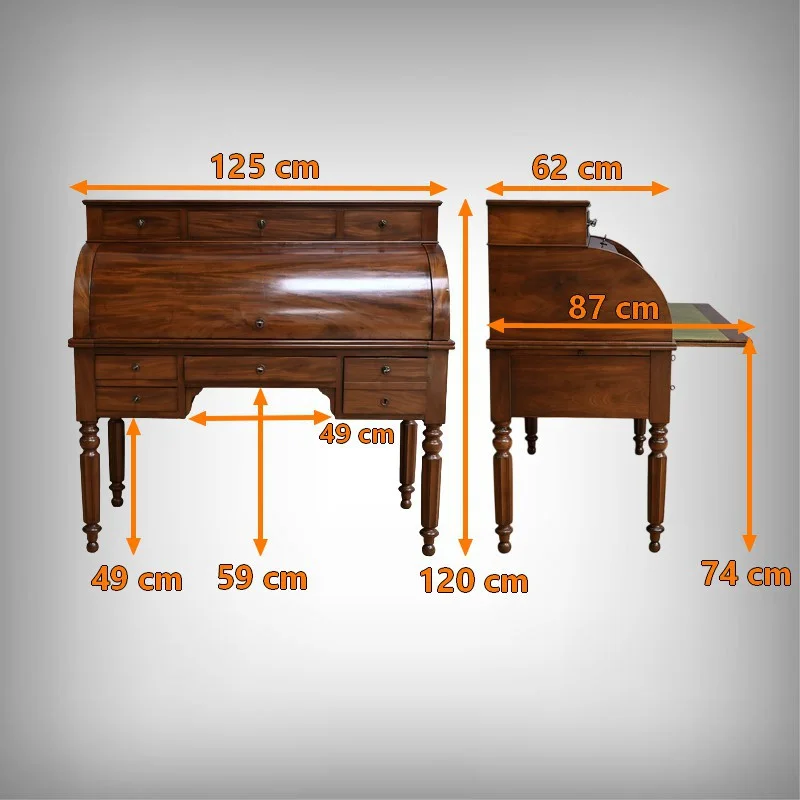 Bureau à Cylindre en Acajou, époque Restauration – 1ère partie XIXe
