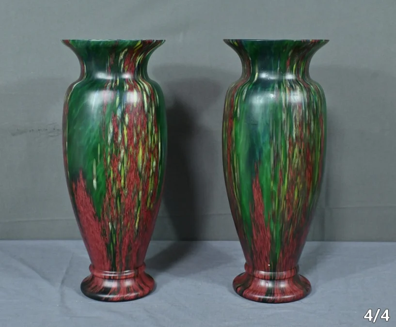 Paire de Vases en Pâte de Verre – Milieu XXe