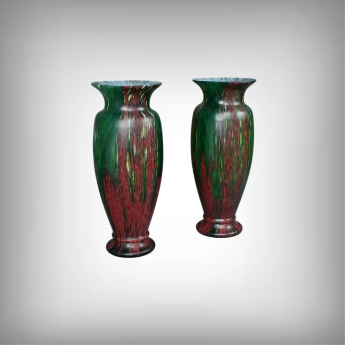 Paire de Vases en Pâte de Verre – Milieu XXe