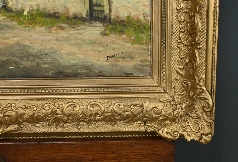 Tableau « Le Village » signé Delacour – Fin XIXe