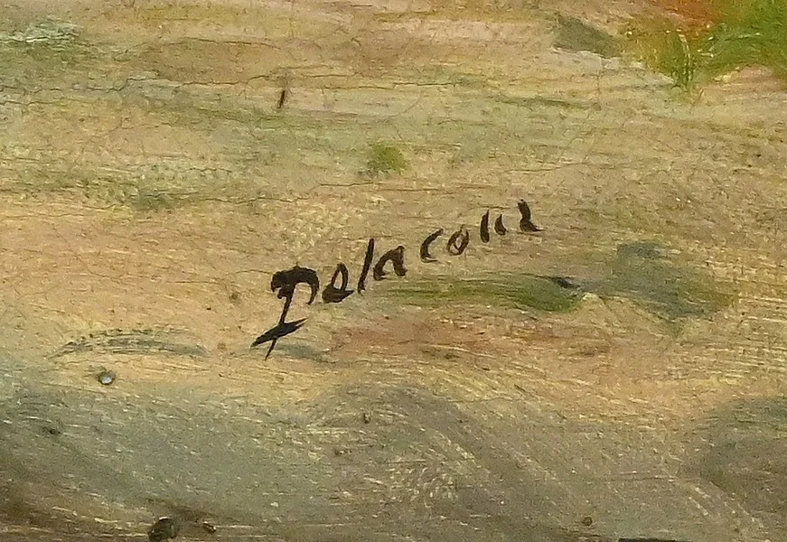 Tableau « Le Village » signé Delacour – Fin XIXe