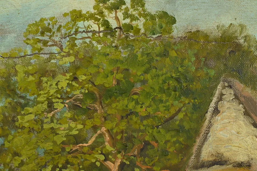 Tableau « Le Village » signé Delacour – Fin XIXe