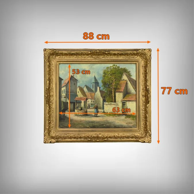 Tableau « Le Village » signé Delacour – Fin XIXe