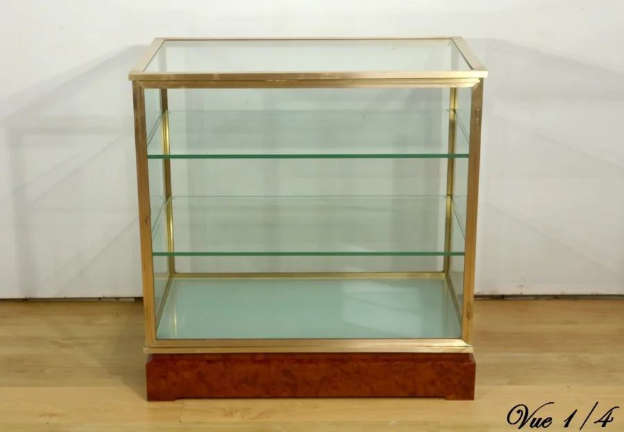 Vitrine de Présentation en Laiton et Orme - 1950