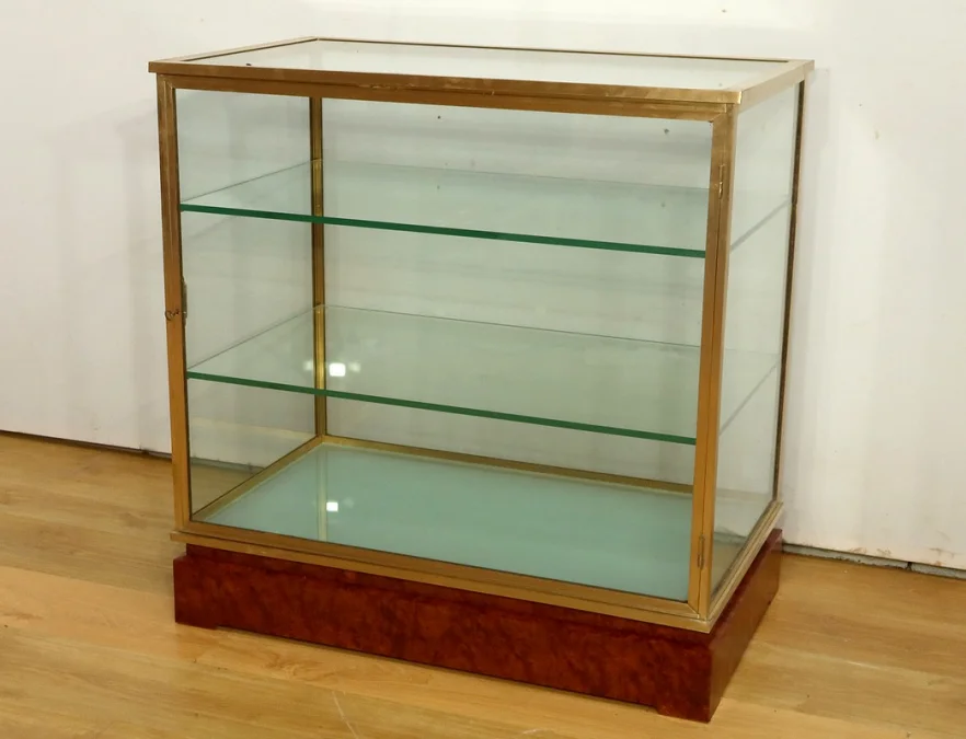 Vitrine de Présentation en Laiton et Orme - 1950