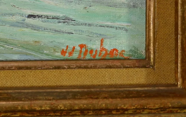 ブルターニュの港の絵画 JJ デュボック 1980年署名