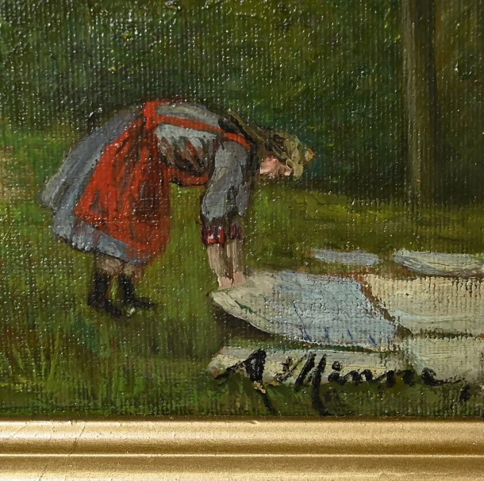 A. MINNE の署名入り絵画ペア
