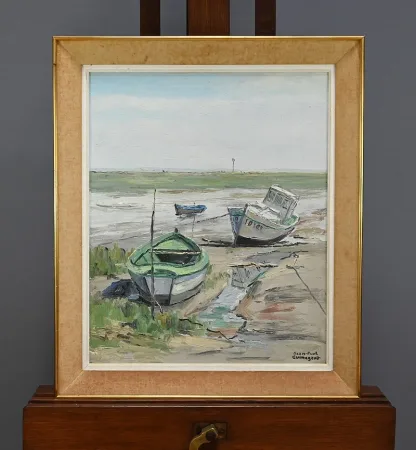 Tableau « Bateaux à Marée Basse » signé J-P. Guinegault – 2ème partie XXe