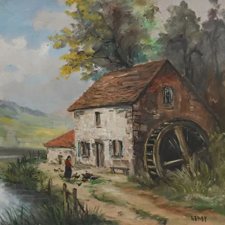 Grand Tableau « Le Moulin » signé Reney – 1re partie XXe
