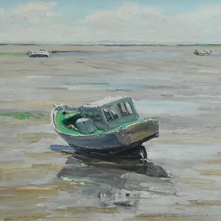 Tableau « Bateau à Marée Basse » signé J-P. Guinegault – 2ème partie XXe