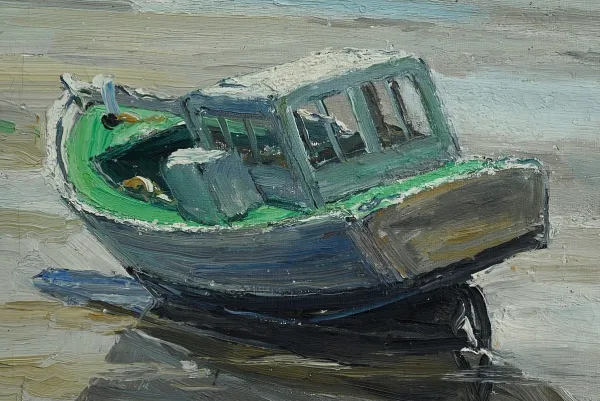 Tableau « Bateau à Marée Basse » signé J-P. Guinegault – 2ème partie XXe