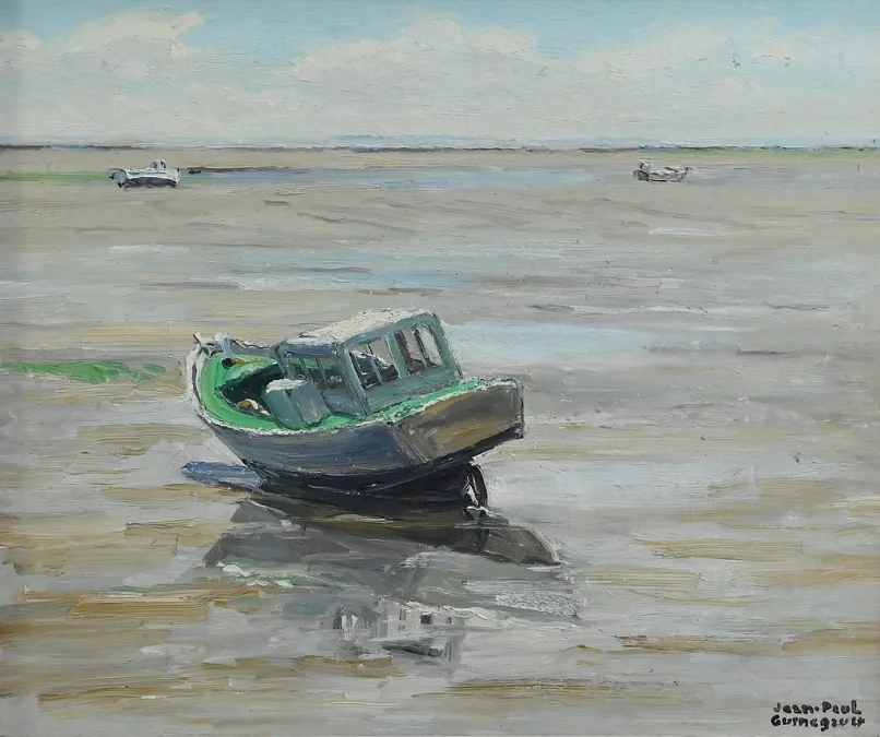 КАРТИНА ЛОДКИ, подписанная JP GUINEGAULT