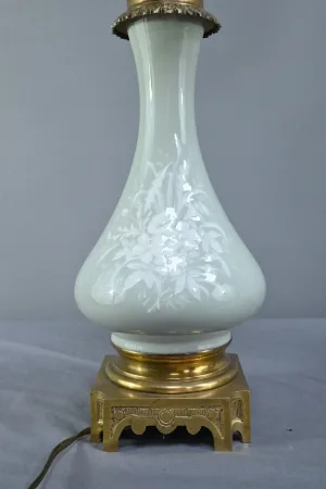 Paire de Lampes à Pétrole électrifiées en Céladon, époque Napoléon III – 2ème partie XIXe
